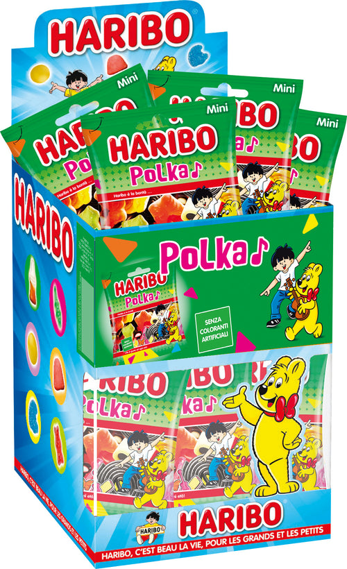 Haribo polka, caramelle gommose , gusto frutta e liquirizia, ideale per feste - 30 bustine da 40gr [1200gr]