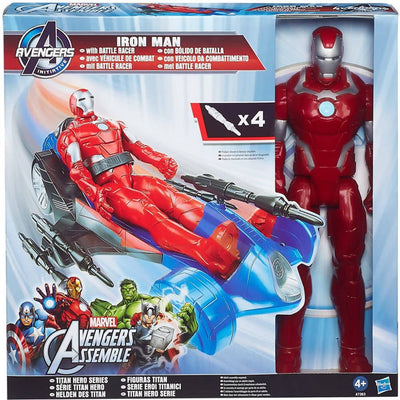Hasbro Avengers Iron Man 30 Cm Più Veicolo Personaggio Super Eroe Giocattolo con Macchina Lancia Razzi +4A