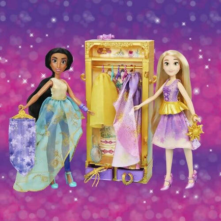 Hasbro Disney Princess, Vita Da Principessa, Guardaroba All'ultima Moda, Jasmine E Rapunzel, Giocattolo Per Bambine E Bambini Dai 3 Anni In Su, Armadio Per Bambole Con Vestiti