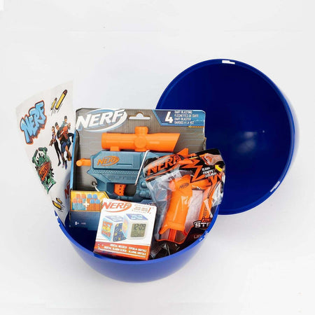 Hasbro Sorpresovo Nerf 2023 - Uovo con sorprese e Scatola che si trasforma in Set di Bersagli