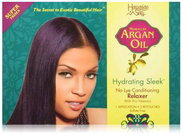 Hawaiian Silky Argan Relaxer Kit Super Lisciante Capelli Con Olio Di Argan Marocchino per Capelli Lisci E Brillanti