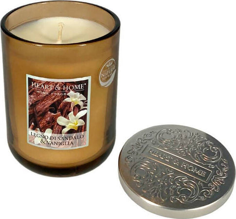 Heart&Home Candela Profumata di Soia Legno di Sandalo e Vaniglia 115gr. Fragranza per Ambienti Biodegradabile Durata 75 ore Candela Profumata Tiziana non solo gioielli - Civitanova Marche, Commerciovirtuoso.it