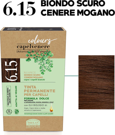 Helan,-Capelvenere-Colours,-Tinta-per-Capelli-Naturale-Permanente,-N6.15-Biondo-Scuro-Cenere-Mogano---Kit-Facile-Applicazione-Inodore,-Ottima-Copertura---Tinta-Capelli-senza-Ammoniaca-e-Alcool,-125-ml