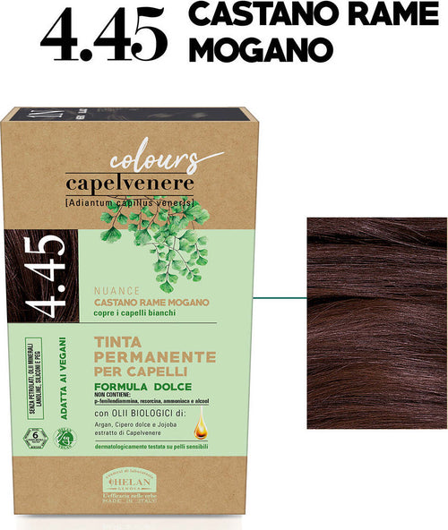 Helan,-Capelvenere-Colours,-Tinta-per-Capelli-Naturale-Permanente,-Nuance-4.45-Castano-Rame-Mogano---Kit-Facile-Applicazione,-Ottima-Copertura,-Inodore---Tinta-Capelli-senza-Ammoniaca-e-Alcool,-125-ml