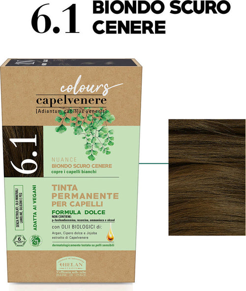 Helan,-Capelvenere-Colours,-Tinta-per-Capelli-Naturale-Permanente,-Nuance-N6.1-Biondo-Scuro-Cenere---Kit-Facile-Applicazione-Inodore,-Ottima-Copertura---Tinta-Capelli-senza-Ammoniaca-e-Alcool,-125-ml
