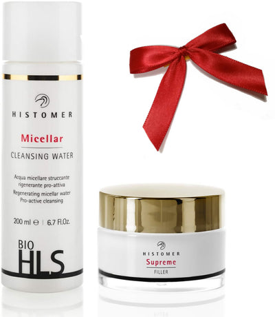 Histomer Kit 1 Acqua Micellare Struccante, Rigenerante Pro-attiva 200ml + 1 Crema Viso 24h Anti-eta' Pelle Matura Supreme Filler 50ml