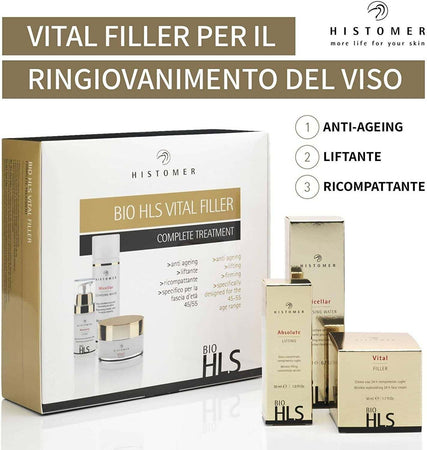 Histomer Kit Trattamento Lifting Viso Anti-Età Completo Bio HLS Vital Filler, Pelli Mature 45-55 Anni, con Crema Viso 24h, Siero Lifting Viso e Acqua Micellare Struccante Viso e Occhi