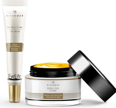 Histomer Maschera Occhi Golden Code Eye Mask 45 Ml + Contorno Occhi Per Borse E Occhiaie Golden Code Eye 15ml Set Contorno Occhi Antiage, Anti Occhiaie E Borse, Antirughe Con Oro Colloidale Puro, Bio Peptidi E Cellule Staminali Vegetali
