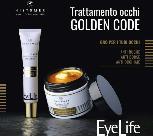 Histomer Maschera Occhi Golden Code Eye Mask 45 Ml + Contorno Occhi Per Borse E Occhiaie Golden Code Eye 15ml Set Contorno Occhi Antiage, Anti Occhiaie E Borse, Antirughe Con Oro Colloidale Puro, Bio Peptidi E Cellule Staminali Vegetali