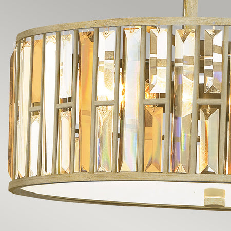 Lampadario Contemporaneo Gemma Acciaio Foglia Argento Cristallo 3 Luci E27