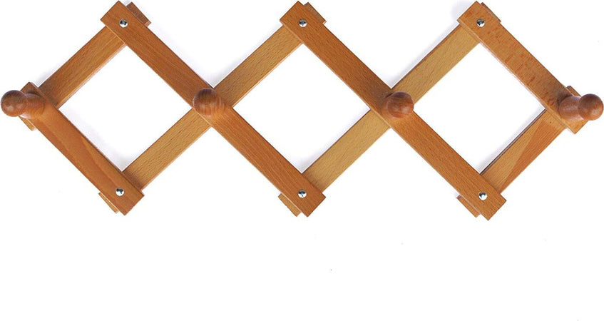 Home-System-R21450-Portabiti-Appendiabiti-in-Legno-a-4-Posti,-Richiudibile-Estensibile,-Legno-Naturale