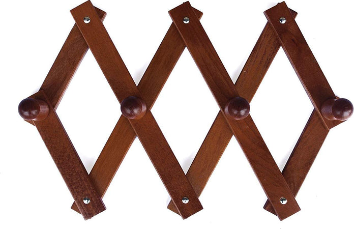 Home-System-R21451-Portabiti-Appendiabiti-in-Legno-a-4-Posti,-Richiudibile-Estensibile,-Legno-Naturale