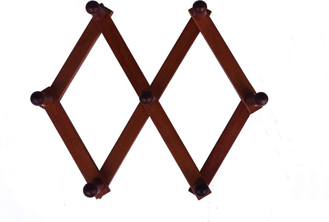Home-System-R21456-Portabiti-Appendiabiti-in-Legno-a-7-Posti,-Richiudibile-Estensibile,-Legno-Noce