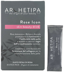 ARCHETIPA ROSE ICON SKIN 25 stick. Integratore alimentare con Melone, Acerola, Rosa damascena, vit. C stimolazione del collagene, contro l'invecchiamento della pelle.