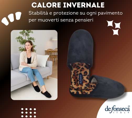 de fonseca Ciabatte Donna Invernali da Casa, Pantofole Calde e Pelose, Pantofola Animalier Leopardata