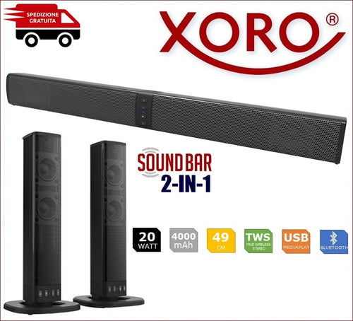 Soundbar XORO HSB 55 2-in-1 da 20 Watt con AUX Bluetooth USB