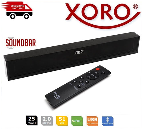 Soundbar XORO HSB 50 V2 da 25 Watt con S/PDIF Bluetooth USB e Telecomando