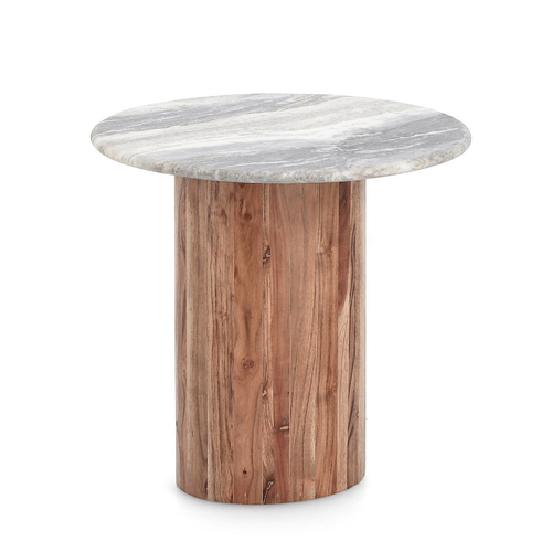 Tavolino eloy, piano in marmo, base in legno di acacia Ø 45 x 44 cm