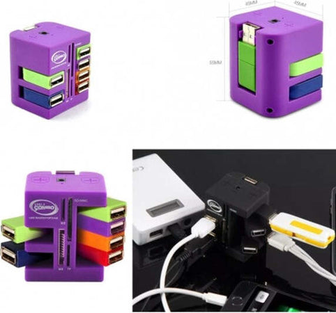 Hub-Combo-6-Porte-Usb-2.0-Lettore-Card-Schede-Multifunzione-Porte-Girevoli-360°