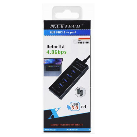 Hub Usb 3.0 4 Porte Multipresa Portatile Sdoppiatore Velocita' 4.8 Gbps Hub3-4u