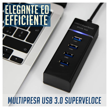 Hub Usb 3.0 4 Porte Multipresa Portatile Sdoppiatore Velocita' 4.8 Gbps Hub3-4u