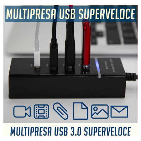 Hub Usb 3.0 4 Porte Multipresa Portatile Sdoppiatore Velocita' 4.8 Gbps Hub3-4u