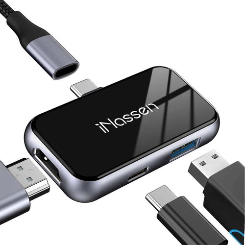 Hub USB C iNassen USB C Hub 3-in-1 con HDMI 4K femmina USB-A 3.0 e jack USB C per ricarica rapida compatibile per MacBook Pro iPad Pro Chromebook XPS Surface book 2 Samsung S20 Note10