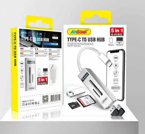 Hub Usb Q-hu802 5 In 1 Adattatore Da Tipo C A Usb 3.0 Con Connessione Di Tipo C Elettronica/Informatica/Accessori/USB Hub Trade Shop italia - Napoli, Commerciovirtuoso.it