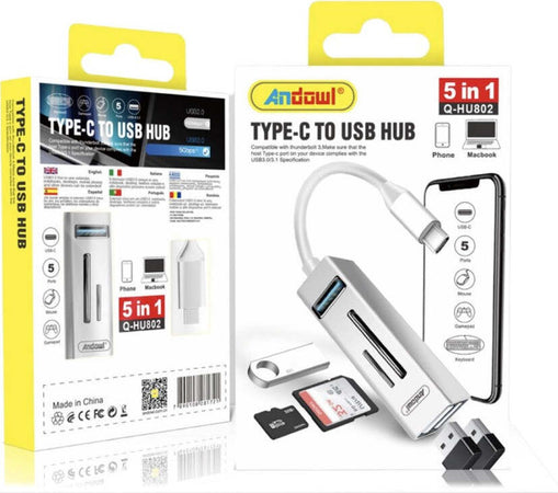 Hub Usb Q-hu802 5 In 1 Adattatore Da Tipo C A Usb 3.0 Con Connessione Di Tipo C Elettronica/Informatica/Accessori/USB Hub Trade Shop italia - Napoli, Commerciovirtuoso.it