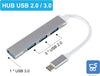 HUB USB type C 4 porte USB 3.0 Splitter Case in Alluminio Alta Velocità per PC e Smartphone