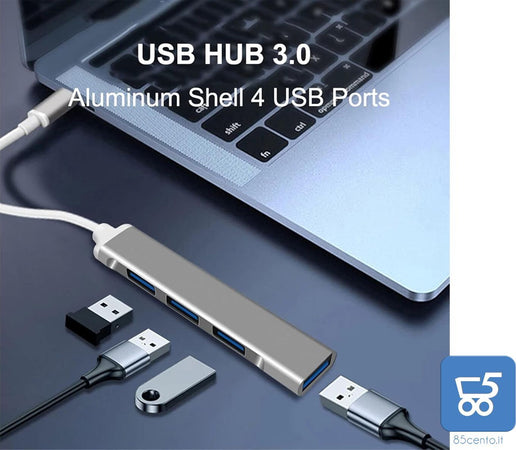 HUB USB type C 4 porte USB 3.0 Splitter Case in Alluminio Alta Velocità per PC e Smartphone