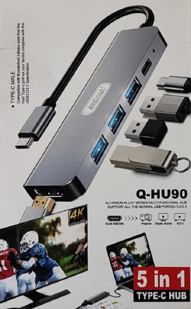 Hub Usb Type-c 5 In 1 Hdmi 4k Compatibile Con Thunderbolt 3 Multifunzione Q-hu90 Elettronica/Informatica/Accessori/USB Hub Trade Shop italia - Napoli, Commerciovirtuoso.it