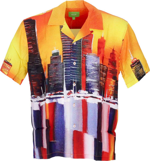 HUF-Camicia-Manica-Corta-Uomo-Concrete-Jungle-Woven-Top-Orange-da-uomo