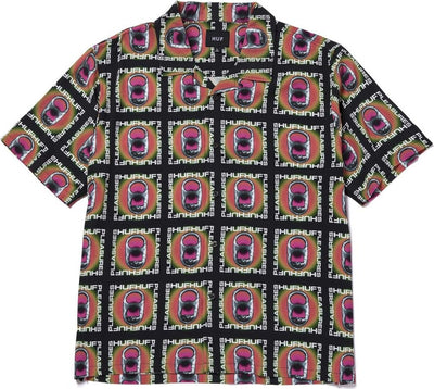 HUF-Camicia-Manica-Corta-Uomo-Pop-Top-Rayon-Woven-Shirt-X-Pleasures-Black-da-uomo