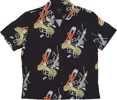 HUF-Camicia-Manica-Corta-Uomo-Skidrokyo-Resort-Top-Black-da-uomo