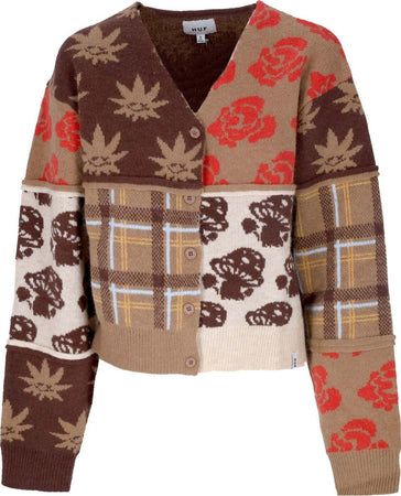 HUF-Cardigan-Donna-Nature-Patchwork-Cardigan-Brown-da-donna