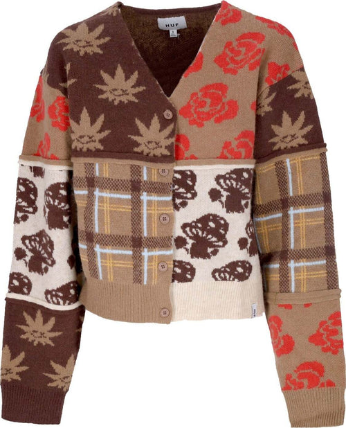 HUF-Cardigan-Donna-Nature-Patchwork-Cardigan-Brown-da-donna