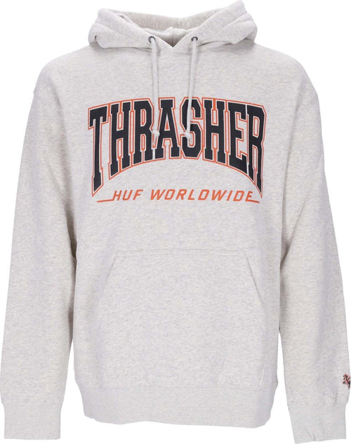 HUF-Felpa-Cappuccio-Uomo-Bayview-P/o-Hoodie-X-Thrasher-Athletic-Heather-da-uomo