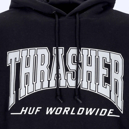 HUF-Felpa-Cappuccio-Uomo-Bayview-P/o-Hoodie-X-Thrasher-Black-da-uomo