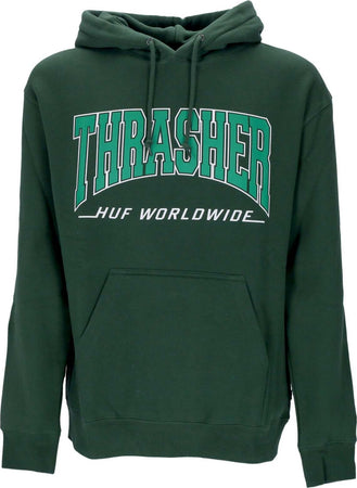 HUF-Felpa-Cappuccio-Uomo-Bayview-P/o-Hoodie-X-Thrasher-Forest-Green-da-uomo