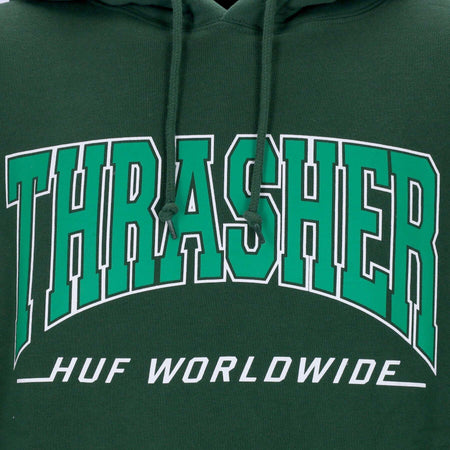 HUF-Felpa-Cappuccio-Uomo-Bayview-P/o-Hoodie-X-Thrasher-Forest-Green-da-uomo
