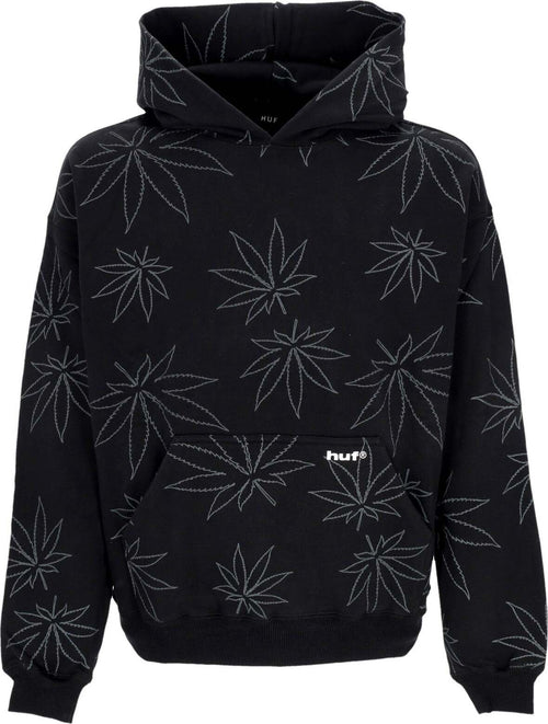 HUF-Felpa-Cappuccio-Uomo-Plantlife-Fleece-Hoodie-Black-da-uomo