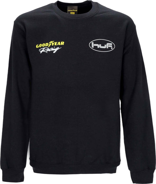 HUF-Felpa-Girocollo-Uomo-F1-Crewneck-X-Goodyear-Black-da-uomo