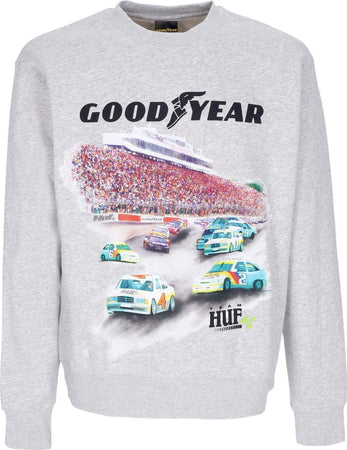 HUF-Felpa-Girocollo-Uomo-Team-Crewneck-Heather-Grey-da-uomo