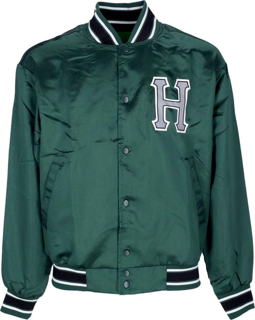 HUF-Giubbotto-Bomber-Uomo-Crackerjack-Satin-Baseball-Jacket-Forest-Green-da-uomo