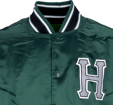 HUF-Giubbotto-Bomber-Uomo-Crackerjack-Satin-Baseball-Jacket-Forest-Green-da-uomo