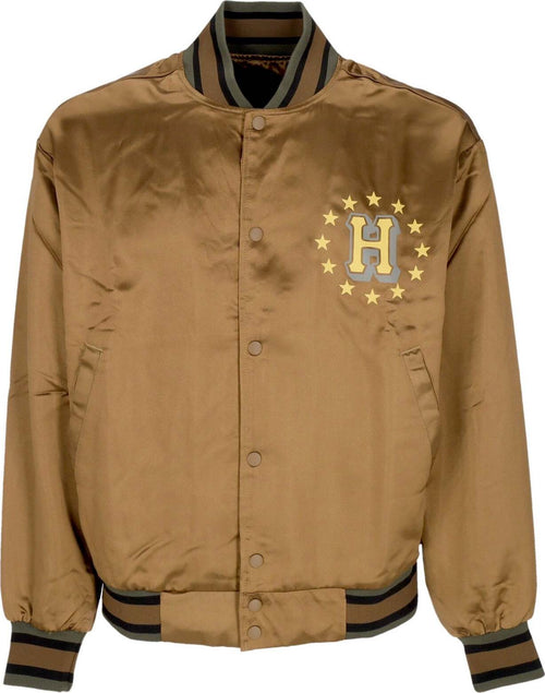 HUF-Giubbotto-Bomber-Uomo-Galactic-Stack-Baseball-Jacket-Camel-da-uomo