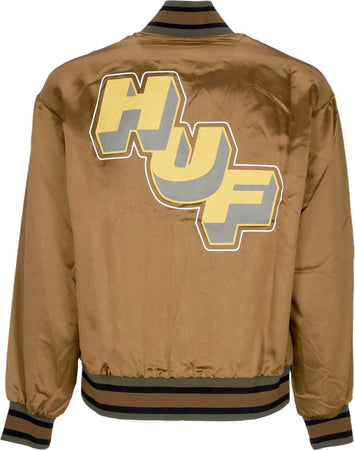 HUF-Giubbotto-Bomber-Uomo-Galactic-Stack-Baseball-Jacket-Camel-da-uomo