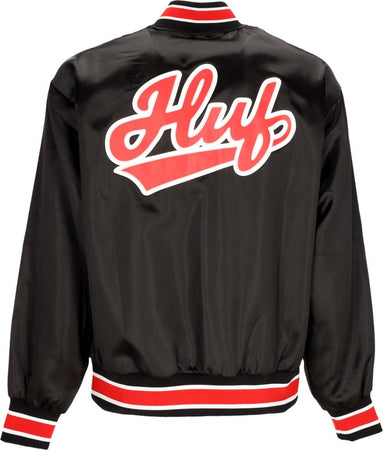 HUF-Giubbotto-Bomber-Uomo-Pop-Fly-Satin-Baseball-Jacket-Black-da-uomo