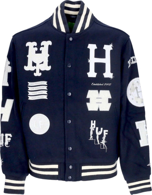 HUF-Giubbotto-College-Uomo-20-Year-Classic-H-Varsity-Jacket-Navy-da-uomo